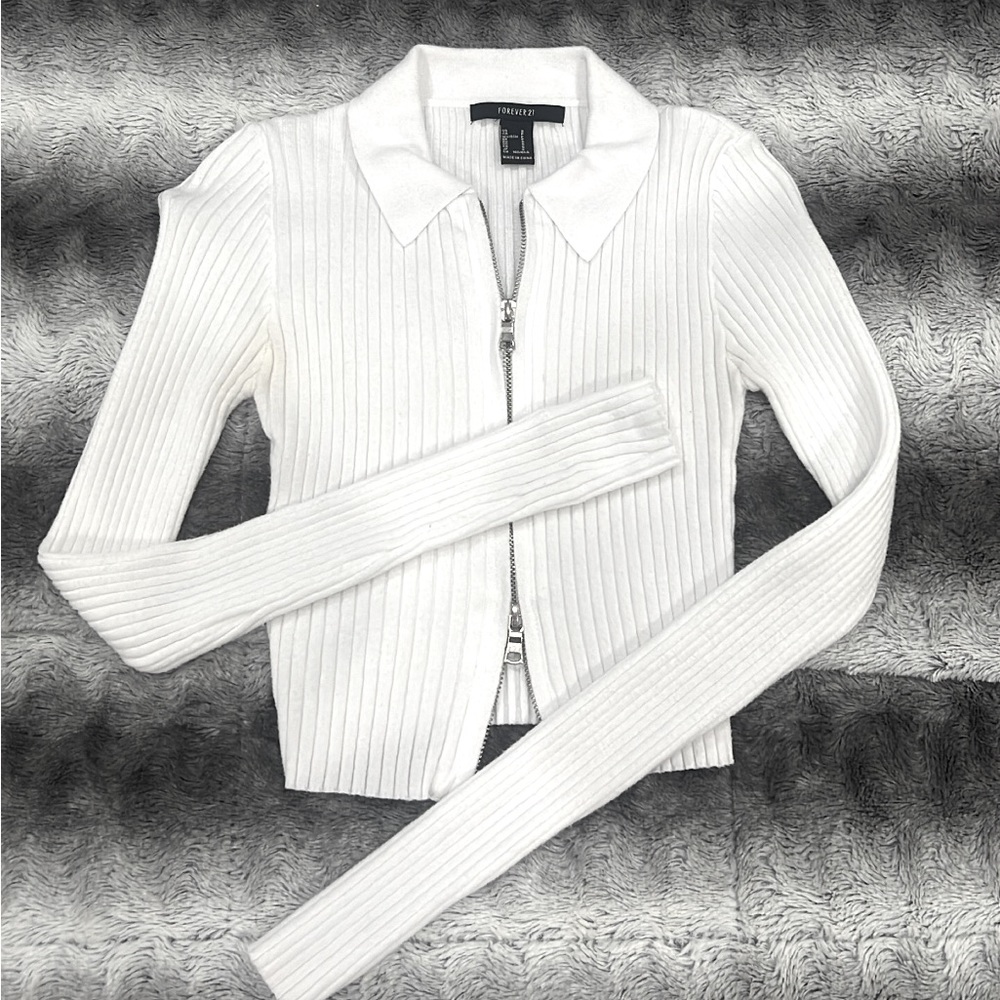 White Double Zip Sweater